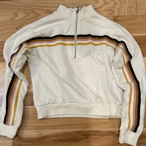 Forever 21 Cream Zip Sweater with Striped Detail